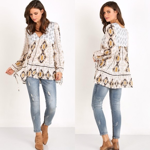 Free People Tops - Free People 60's Down by the Bay Tunic Ivory Combo Size XS